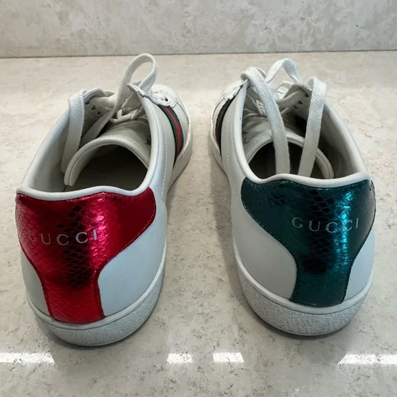 White Sneakers with Red and Green Stripes